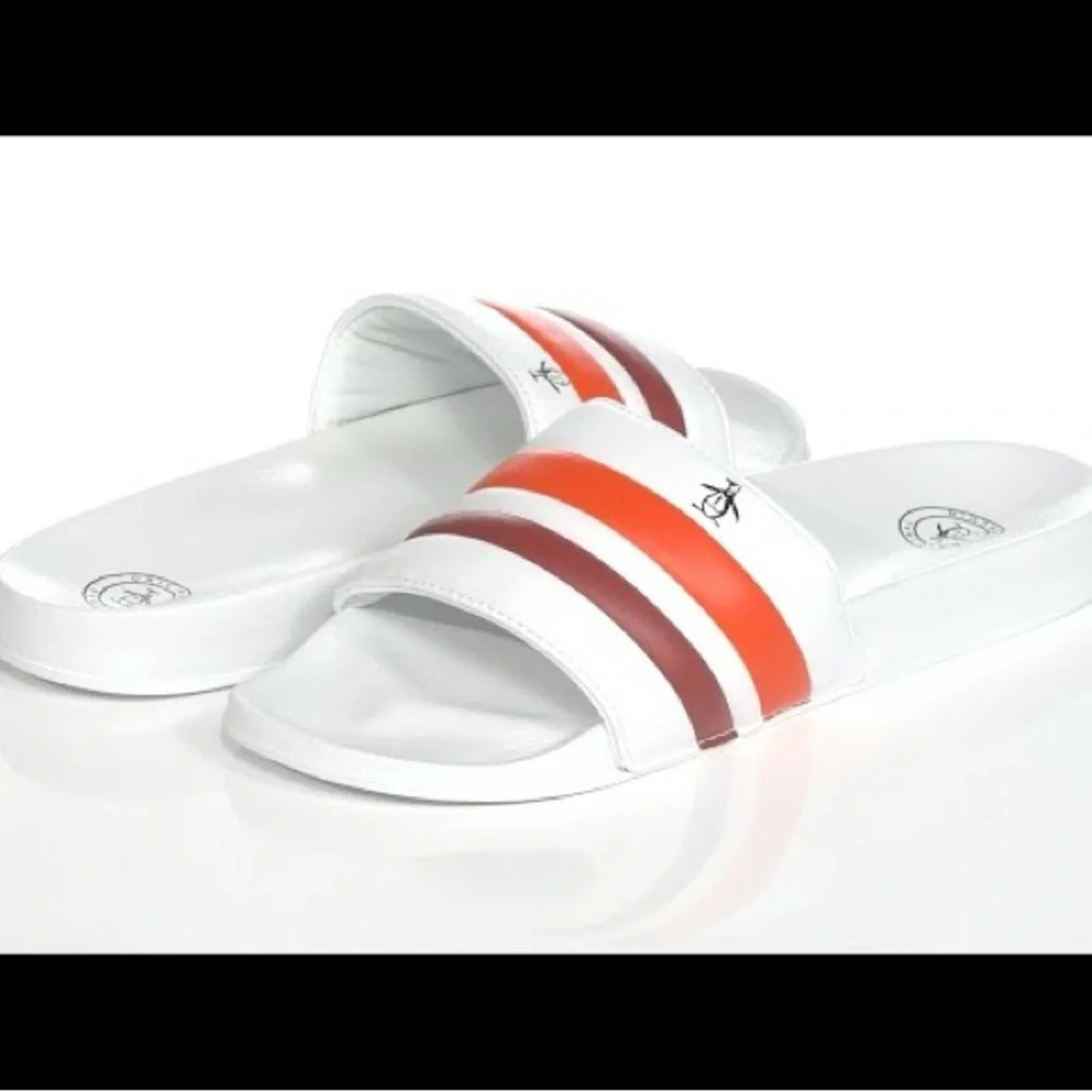 NEW!! Men’s Original Penguin Arthur Slide Sandal White/Orange/Red Size 13
